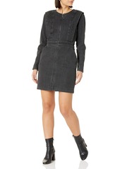 KARL LAGERFELD PARIS WOMEN'S DRESSES Women's Denim Zip Front Extended Sleeve Sheath Dress Black WASH