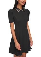 Karl Lagerfeld Paris Women's Embellished-Collar Dress - Black