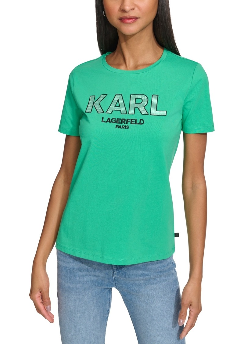 Karl Lagerfeld Paris Women's Embellished-Logo Tee - Kelly