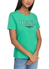 Karl Lagerfeld Paris Women's Embellished-Logo Tee - Kelly