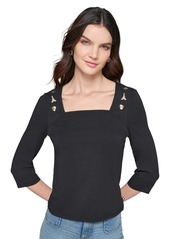 Karl Lagerfeld Paris Women's Embellished Square-Neck Top, Regular & Petites - Black