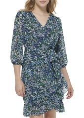 KARL LAGERFELD PARIS Essential Floral Print Women’s Dresses with ¾ Sleeves BLK/BL YNDER MLTI