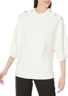 KARL LAGERFELD PARIS Women's Everyday 3/4 Sleeve Sweater Soft WHT