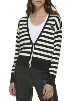 KARL LAGERFELD PARIS Women's Long Sleeve Button Up Stripe Cardigan