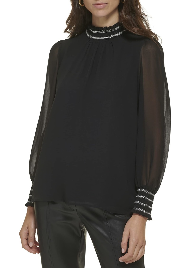 Karl Lagerfeld Paris womens Everyday Long Sleeve Woven Top Shirt   US
