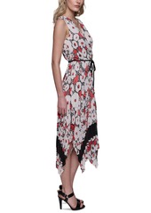 Karl Lagerfeld Paris Women's Floral Crinkle-Chiffon Midi Dress - Blk Apple