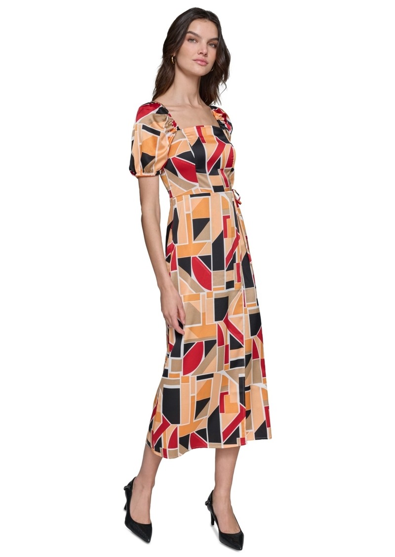 Karl Lagerfeld Paris Women's Geo-Print Square-Neck Puff-Sleeve Maxi Dress - Soft White  Marmalade