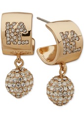 Karl Lagerfeld Paris Women's Gold-Tone Crystal Karl Ball Drop Earrings - White