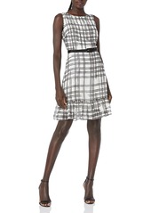 Karl Lagerfeld Paris Women's Grid Print Chiffon Flounce Dress