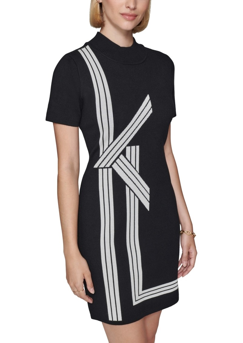 Karl Lagerfeld Paris Women's Kl-Striped Sweater Dress - Blk/sft Wt