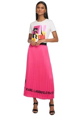 Karl Lagerfeld Paris Women's Logo Detail Pleated Maxi Skirt