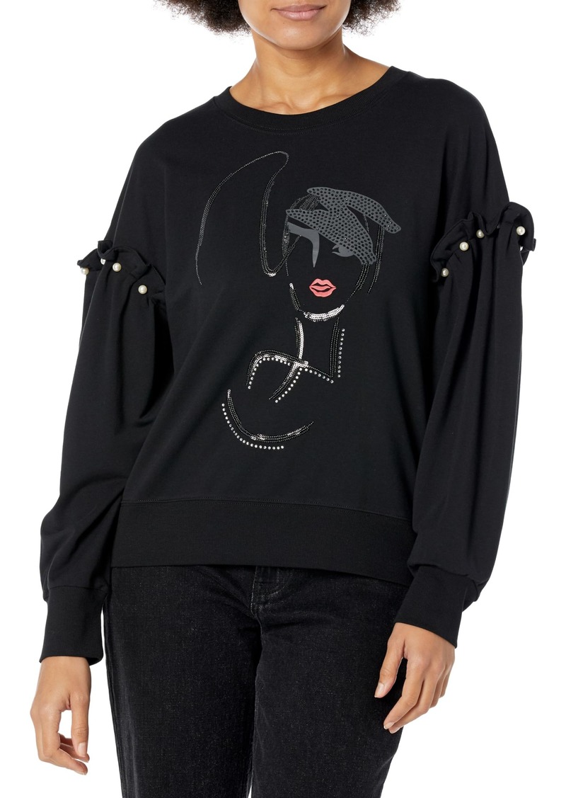 Karl Lagerfeld Paris Women's Logo Detailed Long Sleeve Sweatshirt