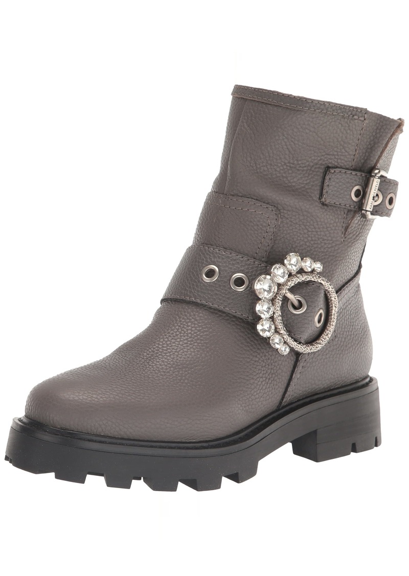 KARL LAGERFELD PARIS Women's Lug-Sole Marceau Bootie with Crystal Detailed Combat Boot