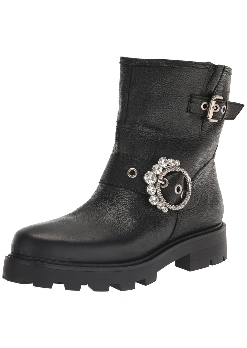 KARL LAGERFELD PARIS Women's Lug-Sole Marceau Bootie with Crystal Detailed Fashion Boot