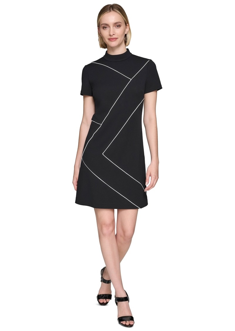 Karl Lagerfeld Paris Women's Mock-Neck Short-Sleeve Dress - Blk/sft Wt