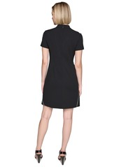 Karl Lagerfeld Paris Women's Mock-Neck Short-Sleeve Dress - Blk/sft Wt