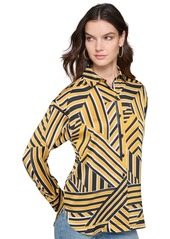 Karl Lagerfeld Paris Women's Oversized Printed Button-Down Top, Regular & Petite - French Ochre