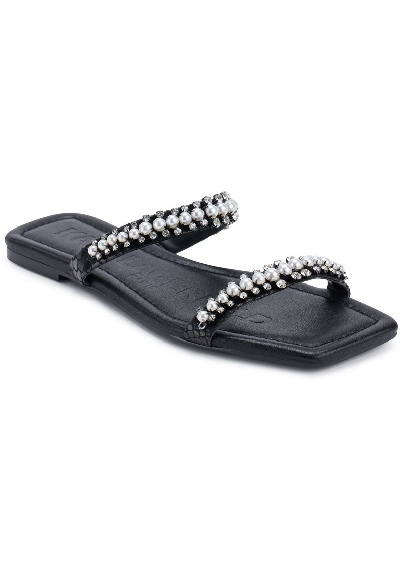 Karl Lagerfeld Paris Women's Payzlee Embellished Flat Sandal Slide