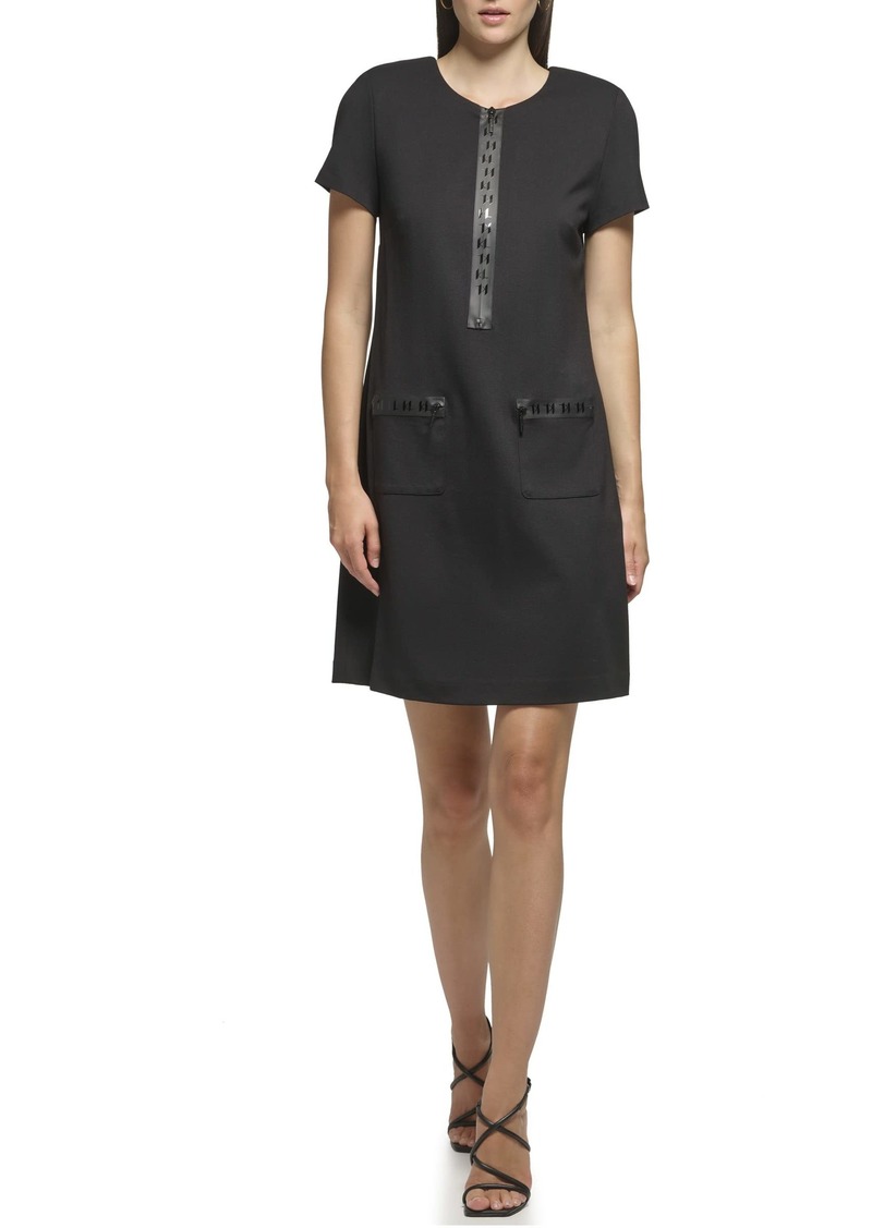 Karl Lagerfeld Paris Women's Pockets Logo Front Zipper Dress