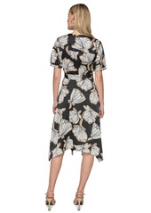 Karl Lagerfeld Paris Women's Printed Button-Front Tie-Waist Dress - Blck Multi