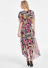 Karl Lagerfeld Paris Women's Printed High-Low Flutter-Sleeve Dress - Black Multi