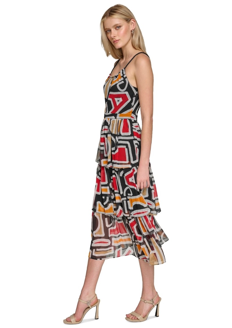 Karl Lagerfeld Paris Women's Printed Tiered-Skirt Dress - Blck Multi