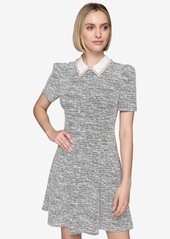 Karl Lagerfeld Paris Women's Puffed-Shoulder Collared Dress - Sft Wt/blk