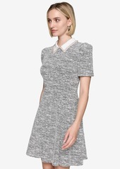 Karl Lagerfeld Paris Women's Puffed-Shoulder Collared Dress - Sft Wt/blk