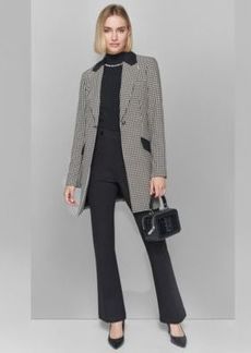 Karl Lagerfeld Paris Womens Pull On Ponte Knit Pants Embellished Sleeveless Top Checkered One Button Blazer