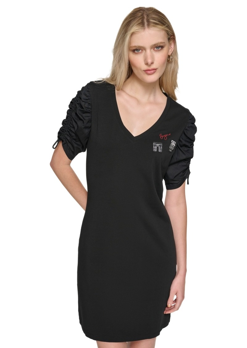 Karl Lagerfeld Paris Women's Ruched-Sleeve T-Shirt Dress - Black