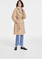 Karl Lagerfeld Paris Women's Ruched-Sleeve Trench Coat - Khaki