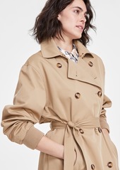 Karl Lagerfeld Paris Women's Ruched-Sleeve Trench Coat - Khaki