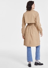 Karl Lagerfeld Paris Women's Ruched-Sleeve Trench Coat - Khaki