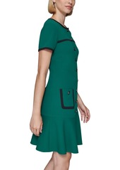 Karl Lagerfeld Paris Women's Scuba Crepe Piping-Trim Dress - Vrdn Grn/b