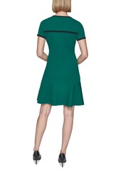 Karl Lagerfeld Paris Women's Scuba Crepe Piping-Trim Dress - Vrdn Grn/b