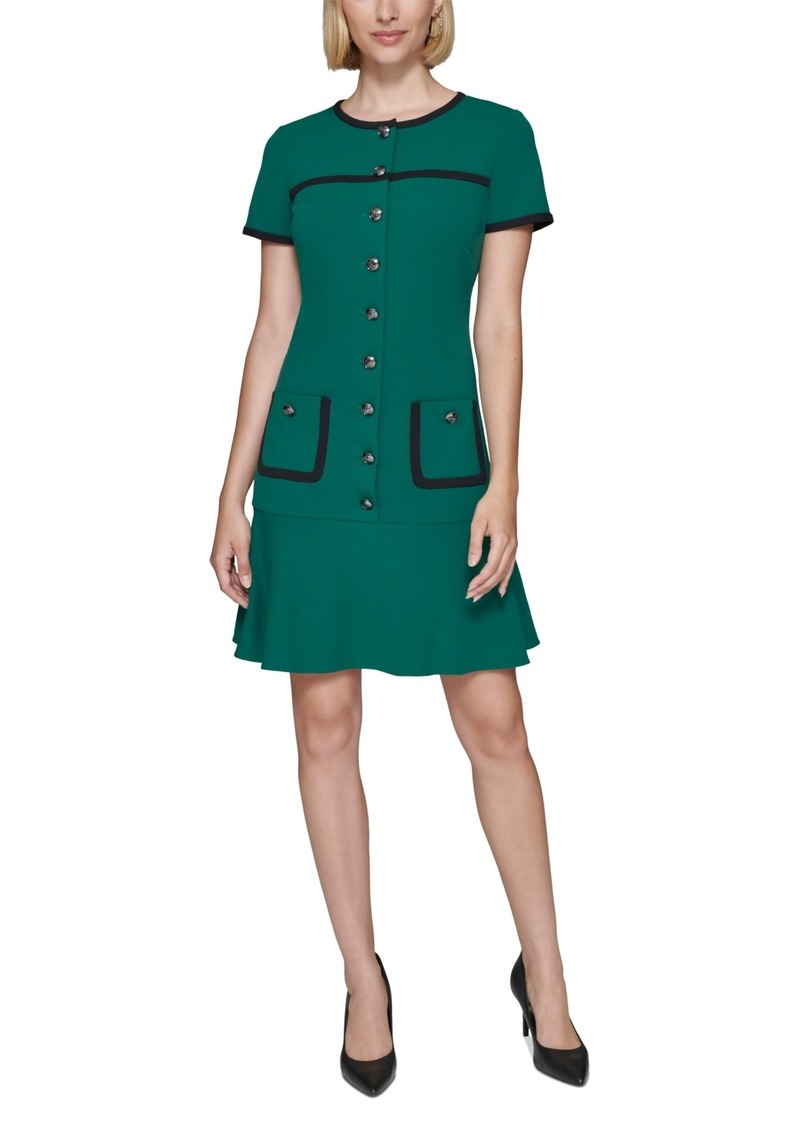 Karl Lagerfeld Paris Women's Scuba Crepe Piping-Trim Dress - Vrdn Grn/b