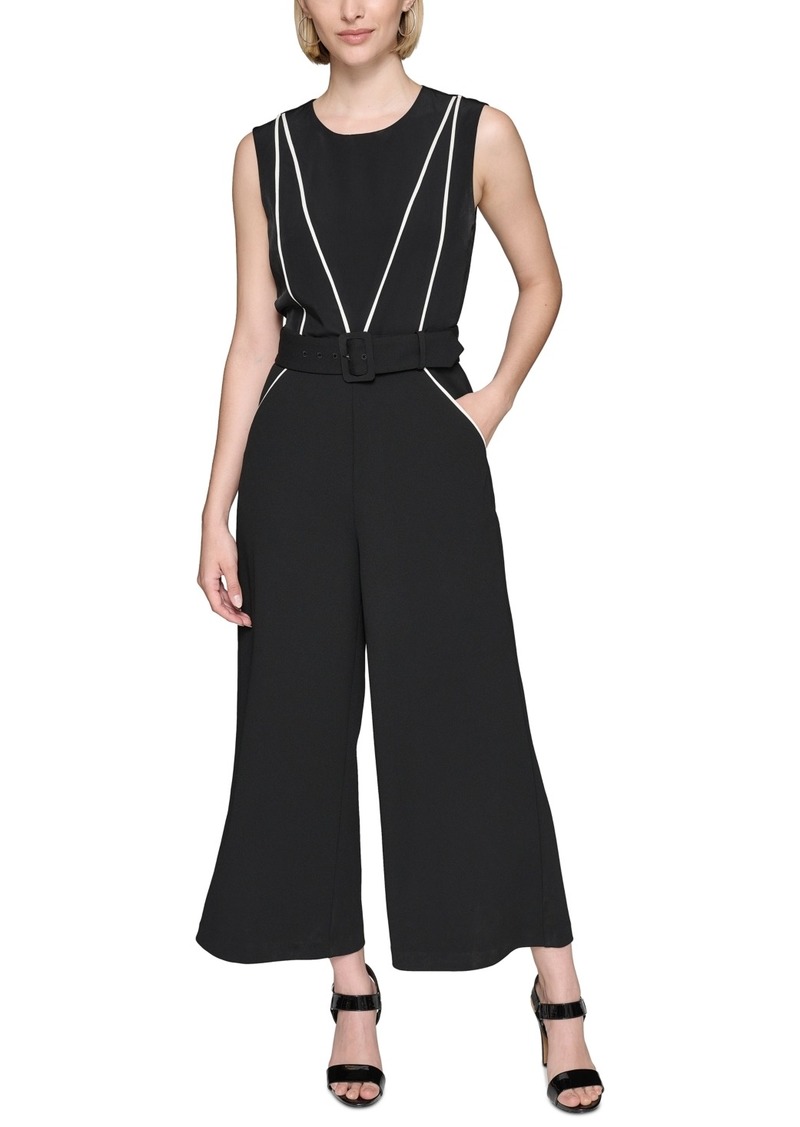 Karl Lagerfeld Paris Women's Scuba Wide-Leg Jumpsuit - Blk/sft Wt