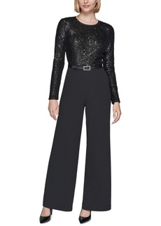 Karl Lagerfeld Paris Women's Sequin-Top Wide-Leg Jumpsuit - Black