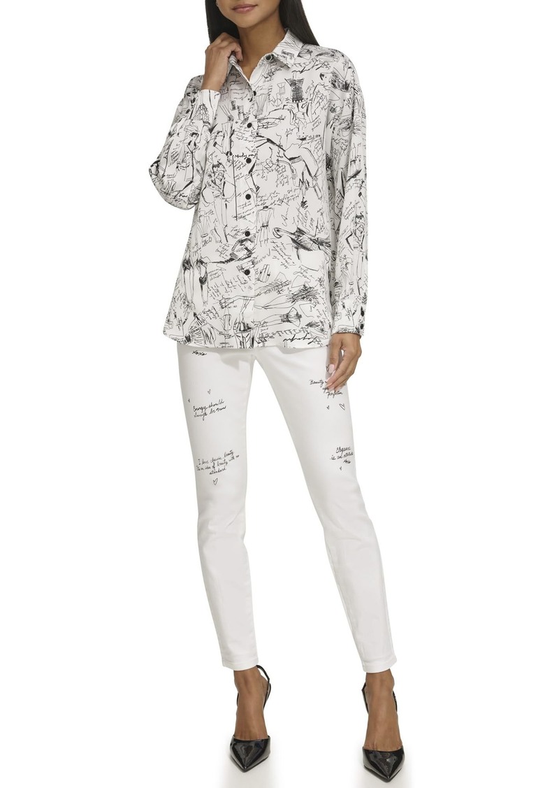 Karl Lagerfeld Paris Women's Sketch Printed Oversize Blouse