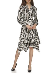 Karl Lagerfeld Paris Women's Handkerchief Hem Belted Shirt Dress
