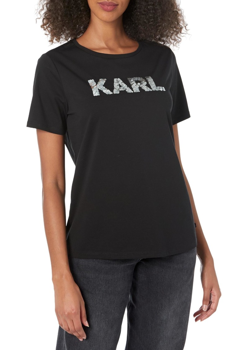 Karl Lagerfeld Paris Women's Sparkle Short Sleeve Logo Tee