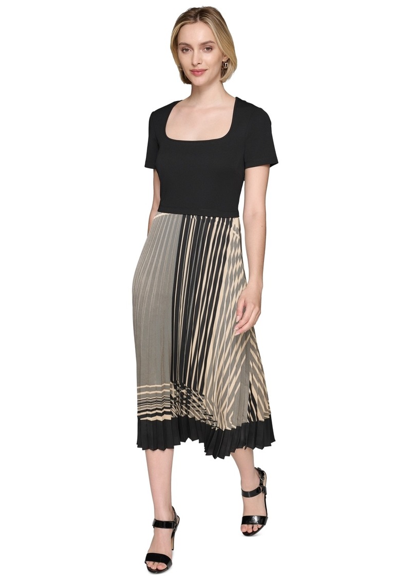 Karl Lagerfeld Paris Women's Square-Neck Pleated-Skirt Dress - Sft Beige