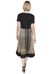 Karl Lagerfeld Paris Women's Square-Neck Pleated-Skirt Dress - Sft Beige