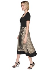 Karl Lagerfeld Paris Women's Square-Neck Pleated-Skirt Dress - Sft Beige