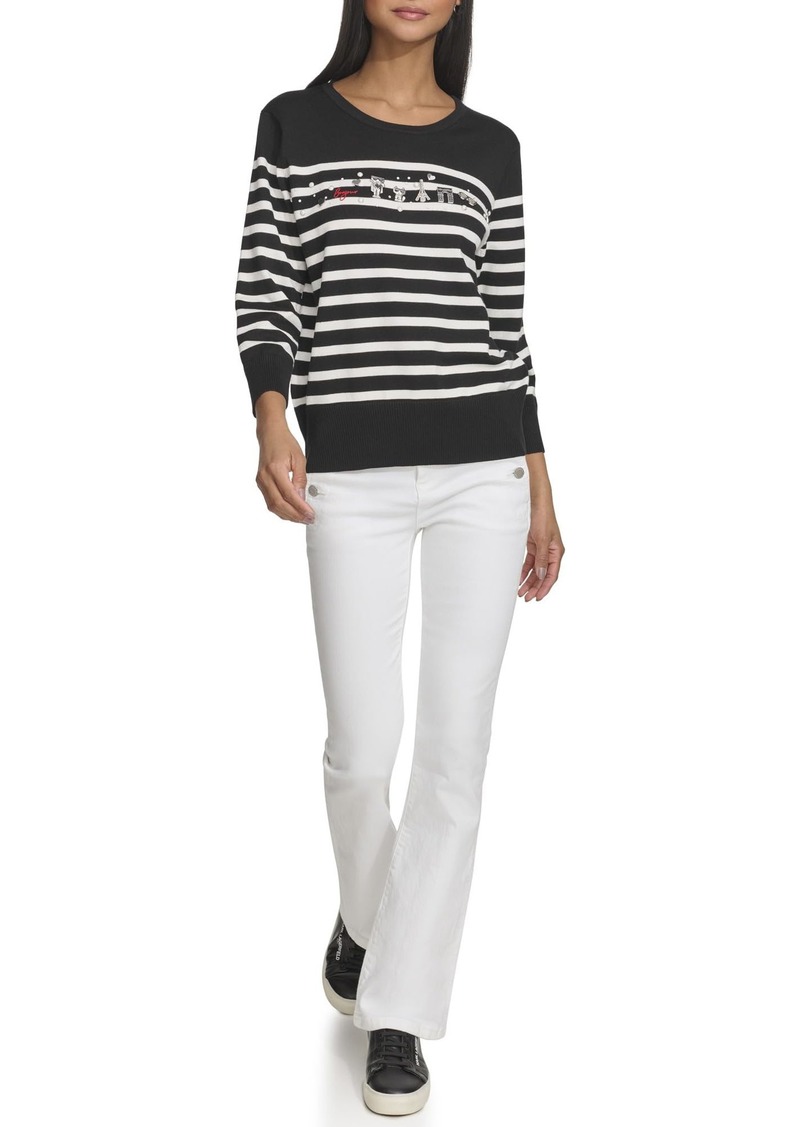Karl Lagerfeld Paris Women's Stripe Logo Sweater