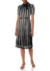 Karl Lagerfeld Paris Women's Striped Chiffon Bow Neck Dress