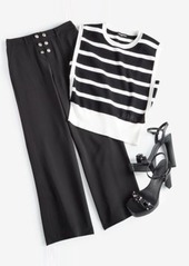 Karl Lagerfeld Paris Womens Striped Sleeveless Sweater Wide Leg Pants