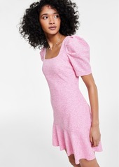 Karl Lagerfeld Paris Women's Tweed Puff-Sleeve Flounce-Hem Dress - Fuschia Soft White