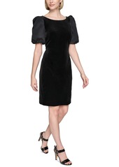 Karl Lagerfeld Paris Women's Velvet Taffeta Puffed-Sleeve Dress - Black