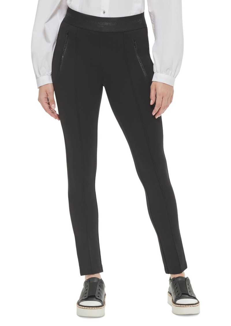 Karl Lagerfeld Paris Women's Zip-Detail Pull-On Pants - Black